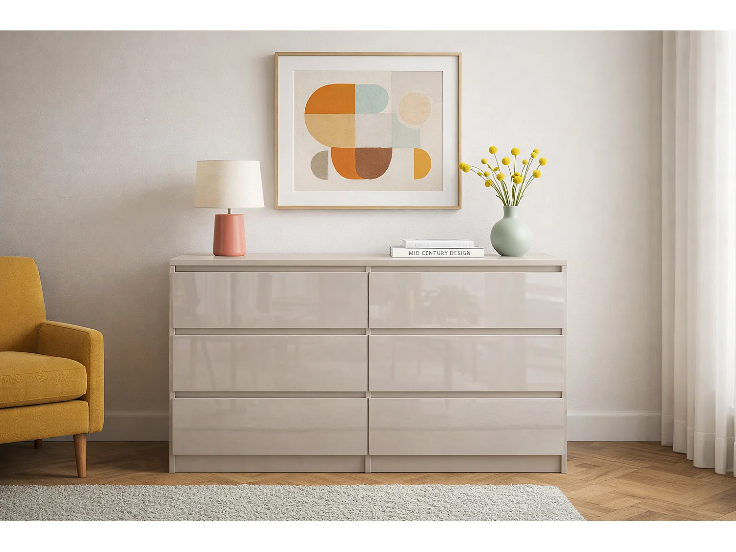 Comò, semplice 120 cm in cashmere/cashmere lucido con 6 cassetti