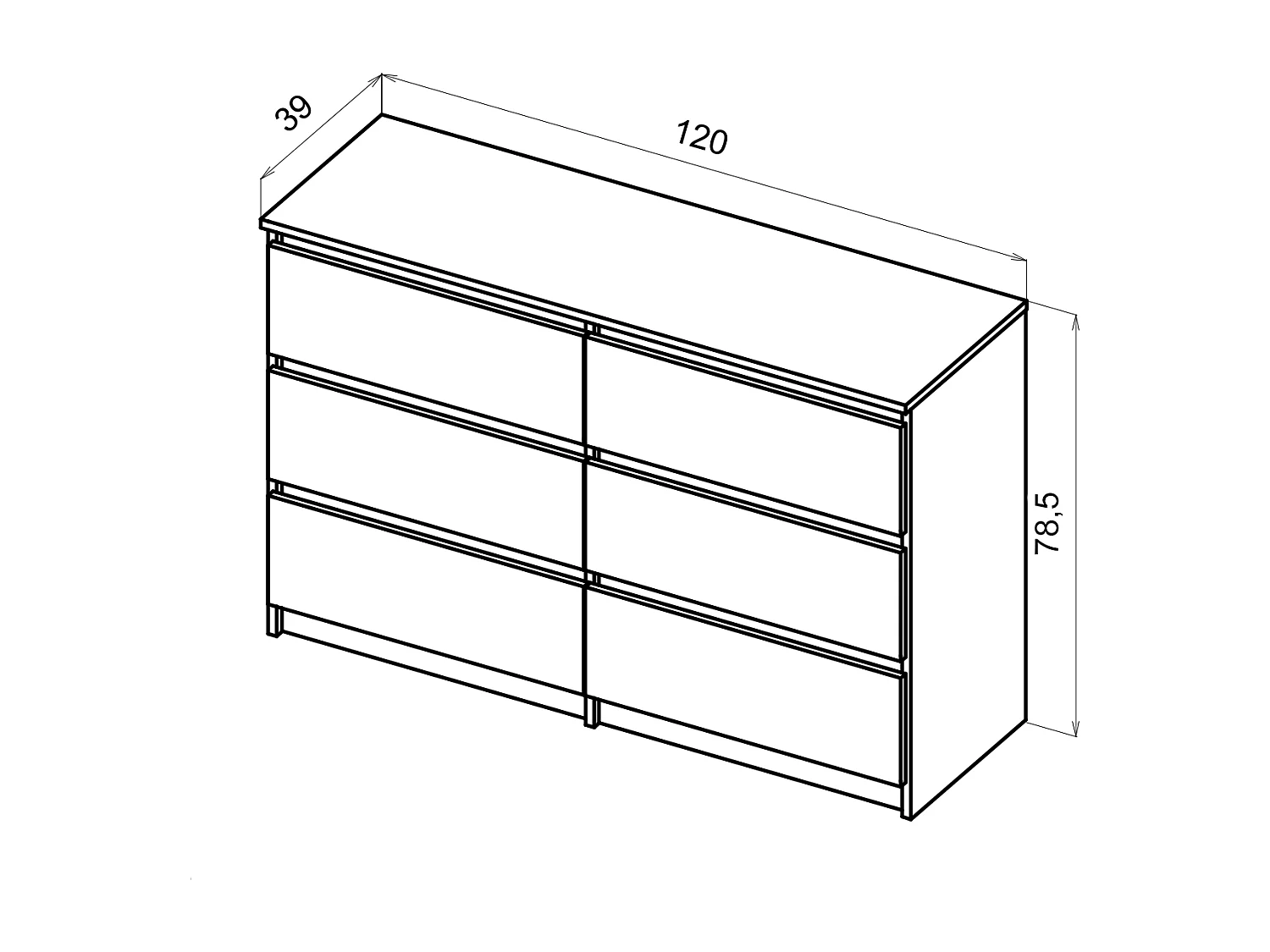 Comò, semplice 120 cm in cashmere/cashmere lucido con 6 cassetti