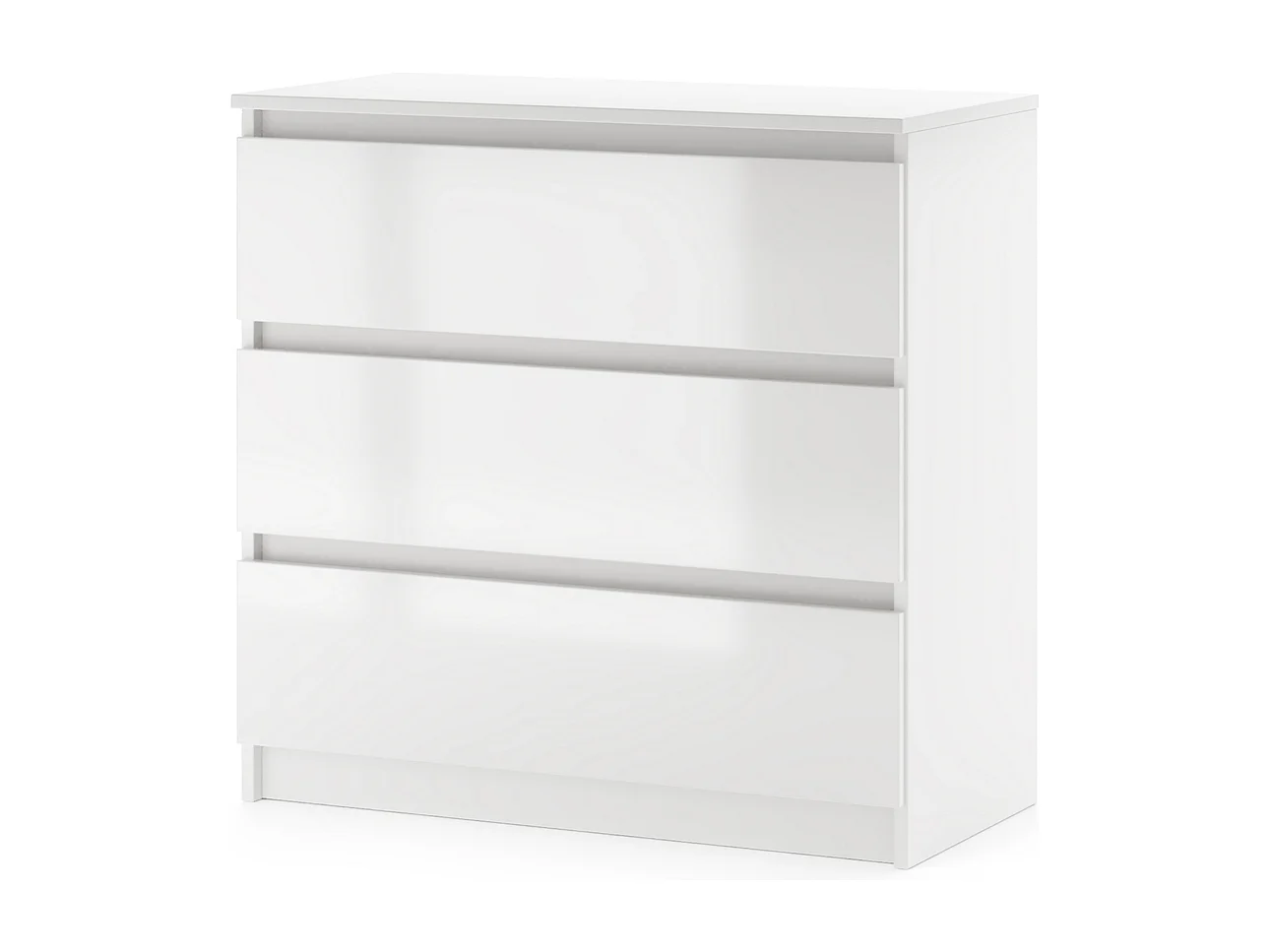 Simple chest of drawers 80 cm white/gloss white with 3 drawers