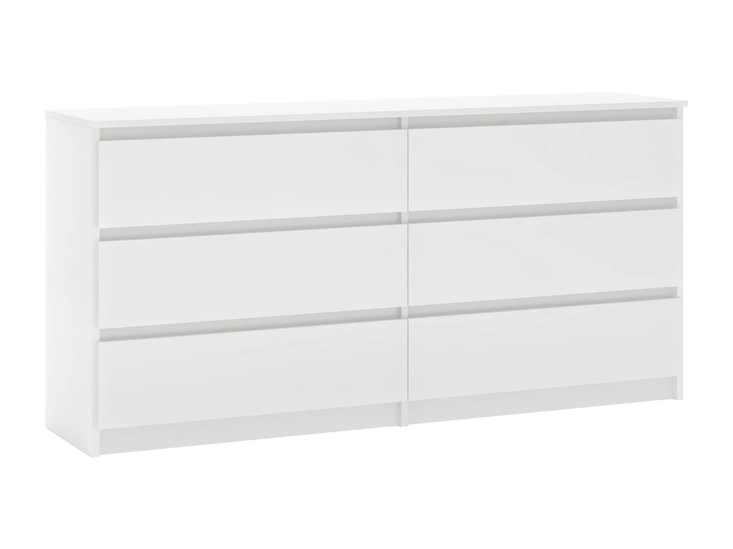 Commode Simple 140 cm en blanc avec 6 tiroirs