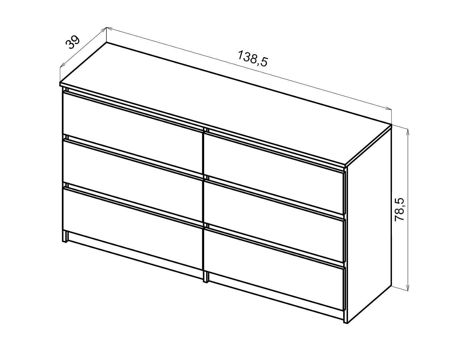 Commode Simple 140 cm en blanc avec 6 tiroirs