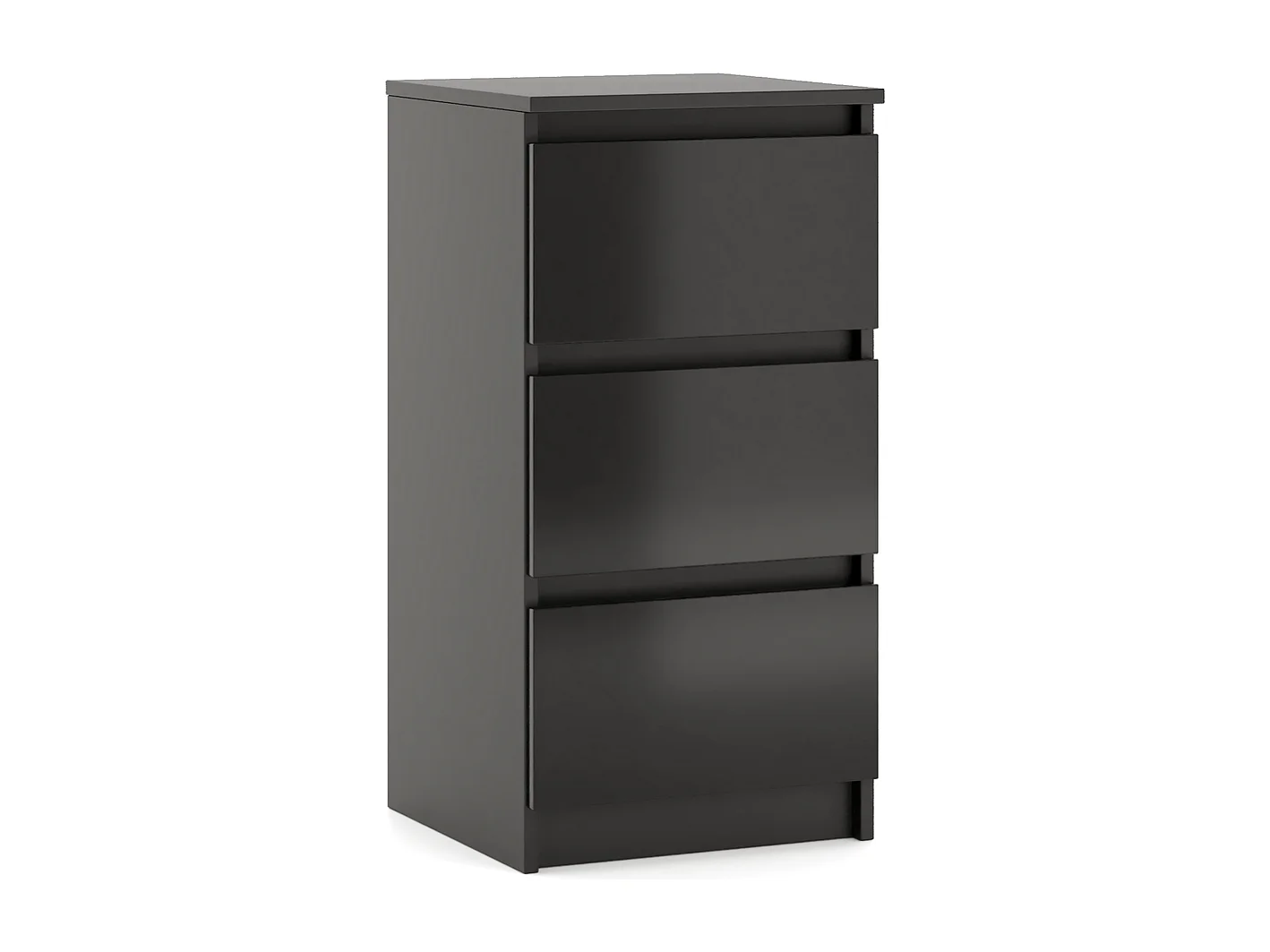 Eenvoudige ladekast 40 cm in zwart/glanzend zwart met 3 lades