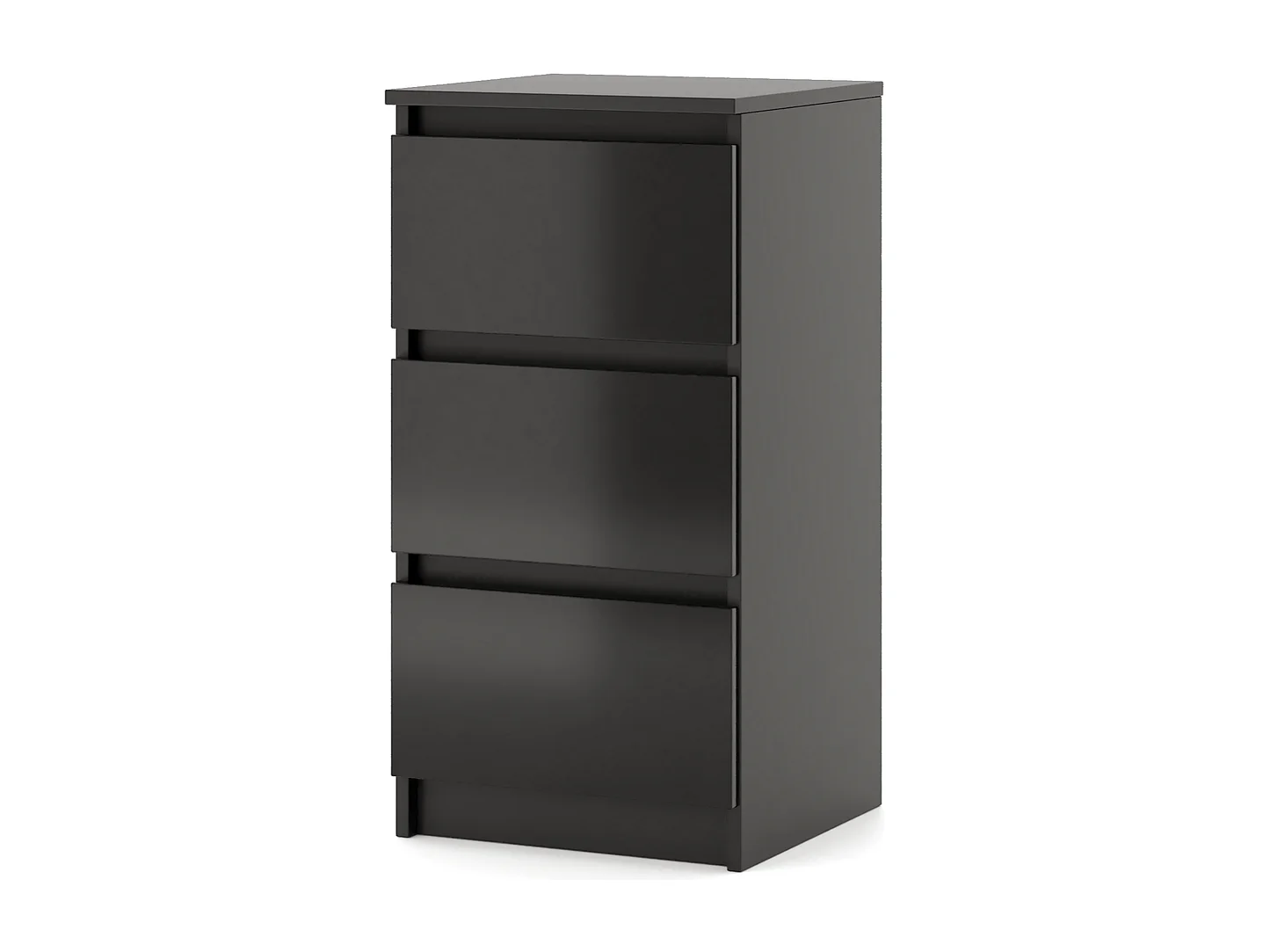 Eenvoudige ladekast 40 cm in zwart/glanzend zwart met 3 lades