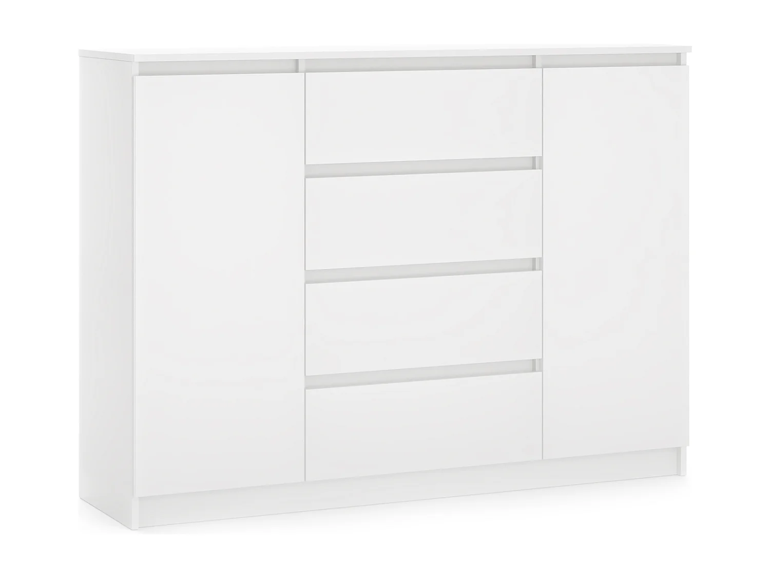 Ladekast Eenvoudig 140 cm in wit, 2 deuren, 4 lades,