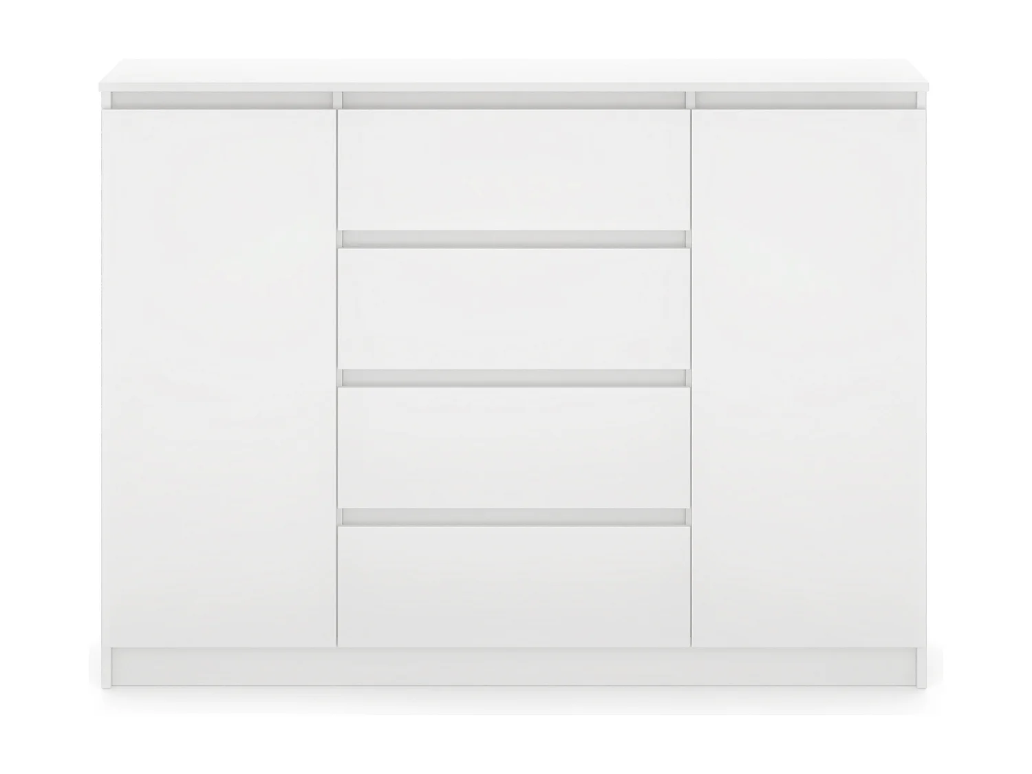 Ladekast Eenvoudig 140 cm in wit, 2 deuren, 4 lades,