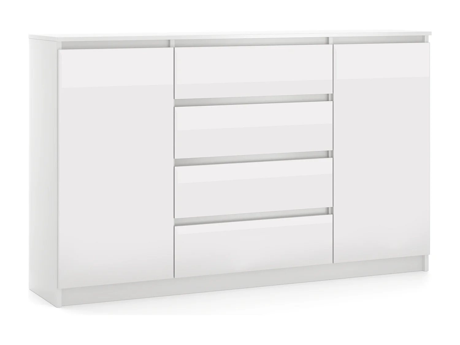 Commode Simple 140 cm blanc/brillant blanc 2 portes 4 tiroirs