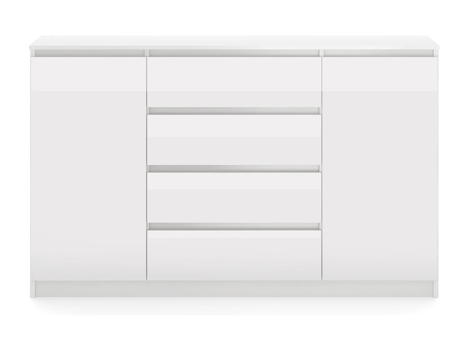 Commode Simple 140 cm blanc/brillant blanc 2 portes 4 tiroirs