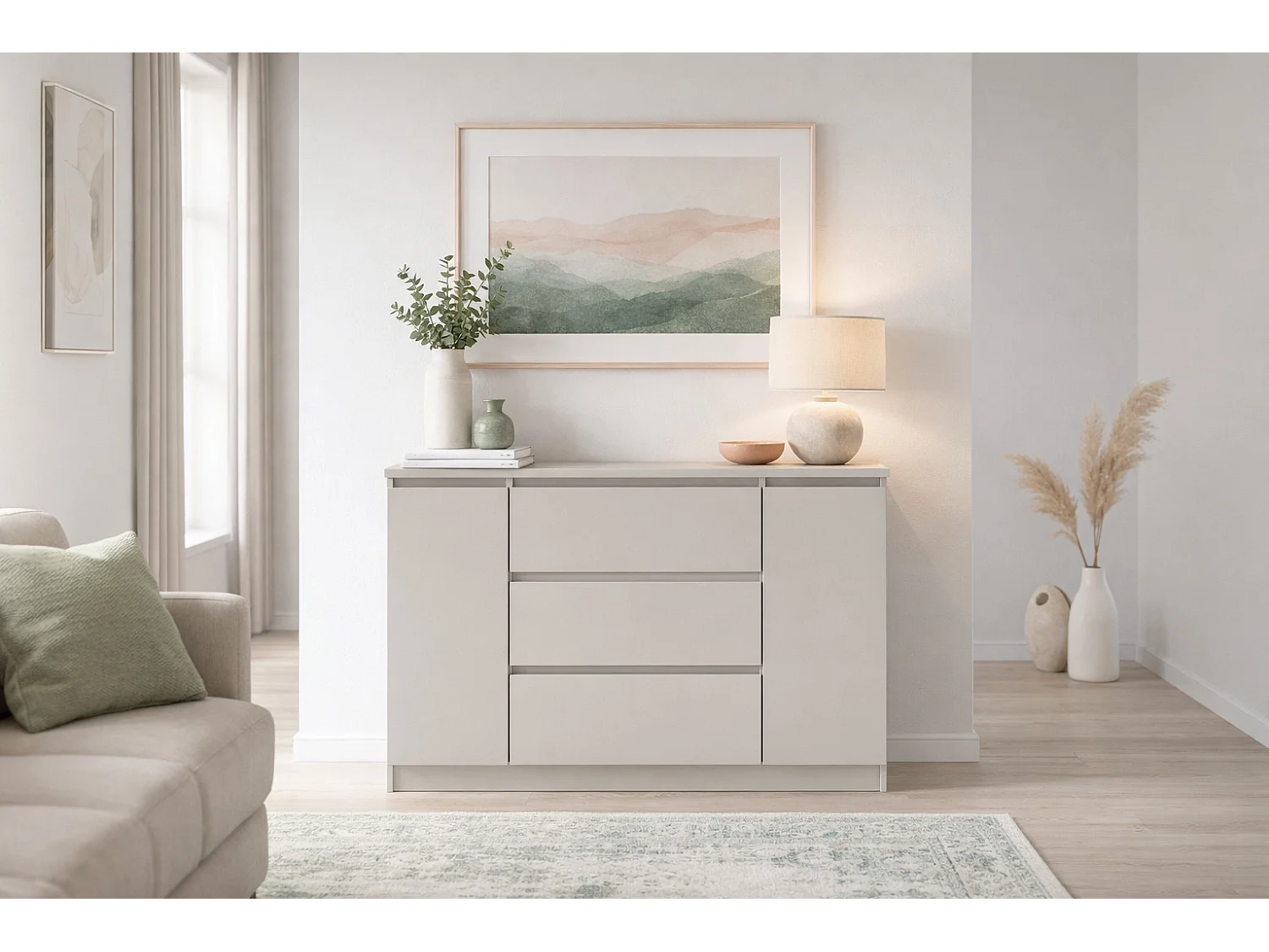 Ladekast Eenvoudig 120cm In kasjmier kleur 2 deuren 3 lades