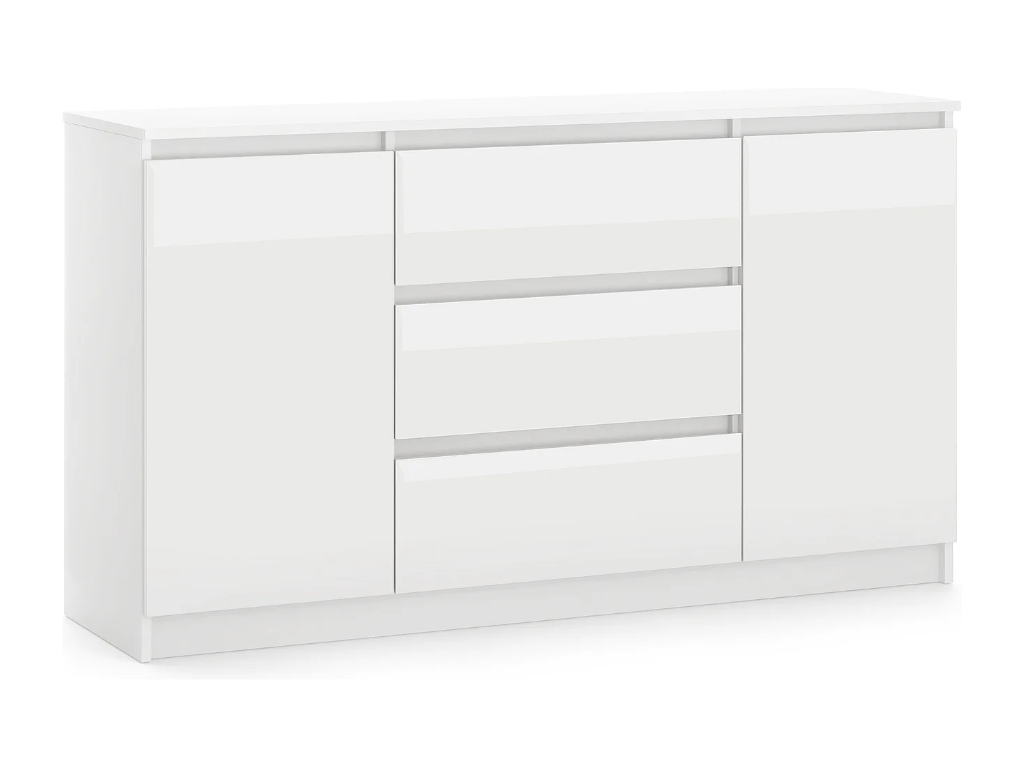 Commode Simple 140cm Blanc/blanc brillant 2 portes 3 tiroirs