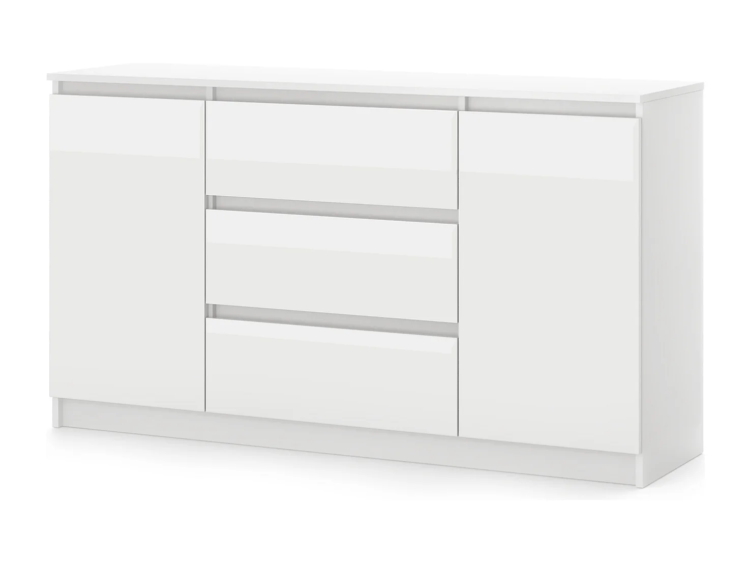 Commode Simple 140cm Blanc/blanc brillant 2 portes 3 tiroirs