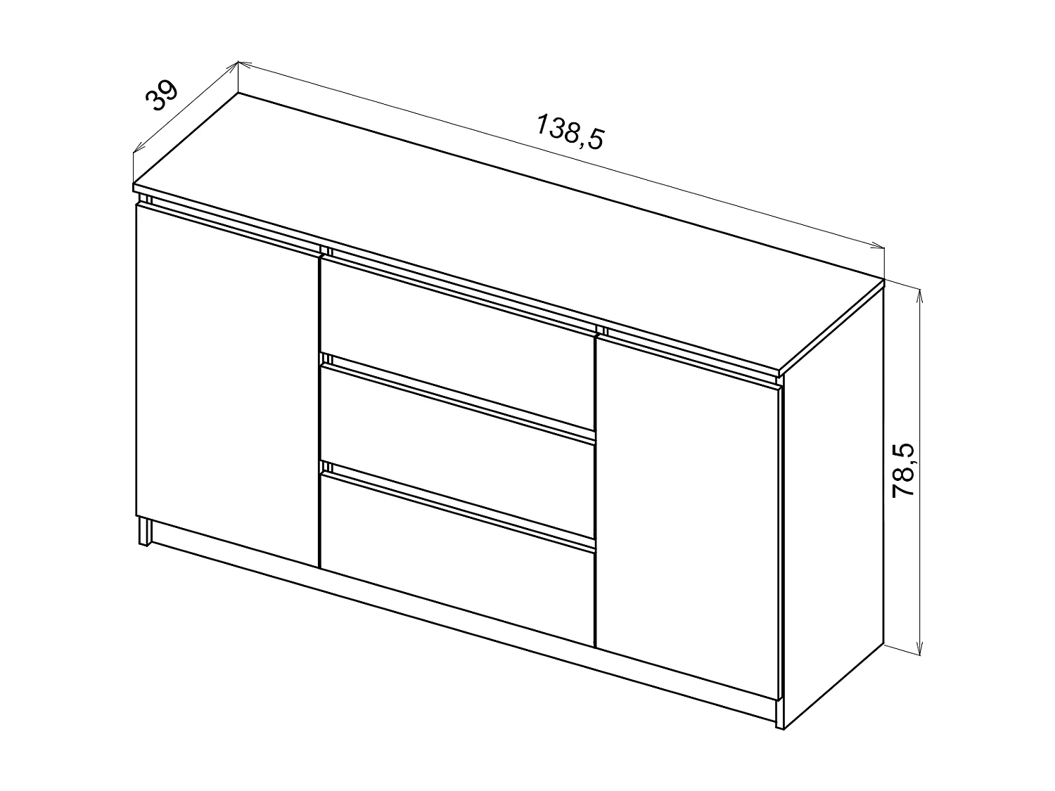 Commode Simple 140cm Blanc/blanc brillant 2 portes 3 tiroirs