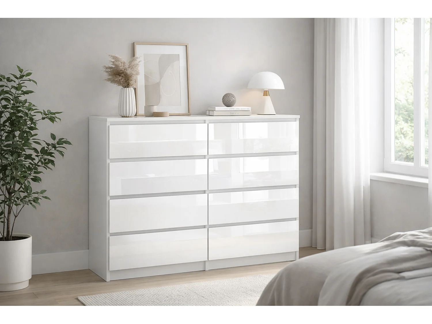 Comò semplice 120 cm bianco/lucido con 8 cassetti