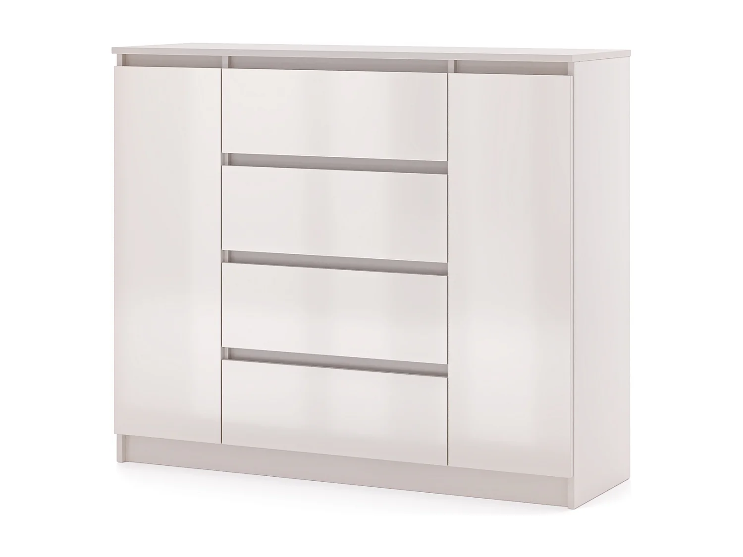 Ladekast Eenvoudig 120cm in kasjmier/kasjmier glans 2 deuren 4 lades