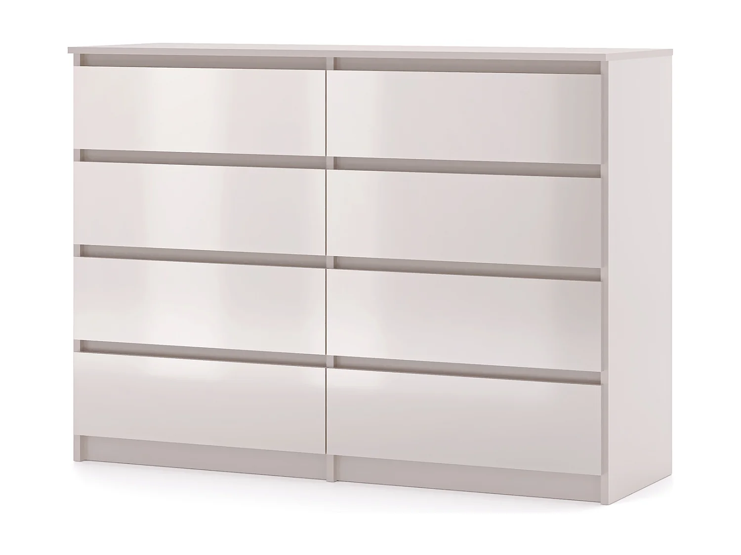 Comò, Semplice 140 cm in cashmere/cashmere lucido con 8 cassetti