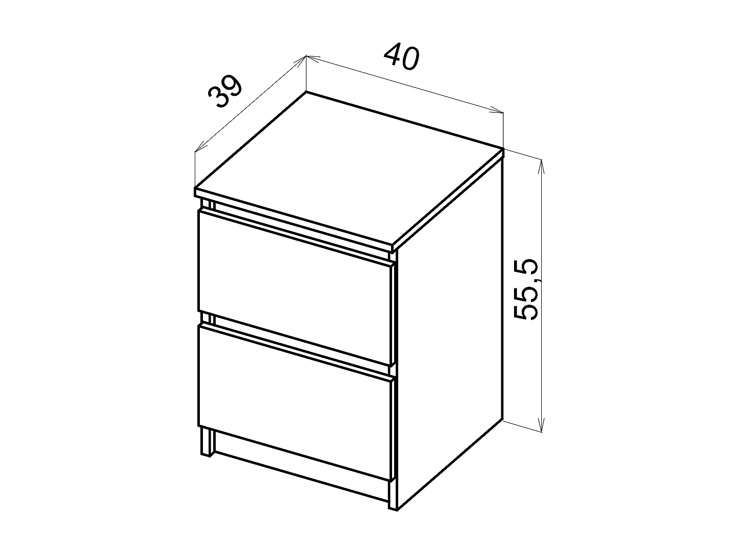 Eenvoudige ladekast 40 cm in zwart met 2 lades
