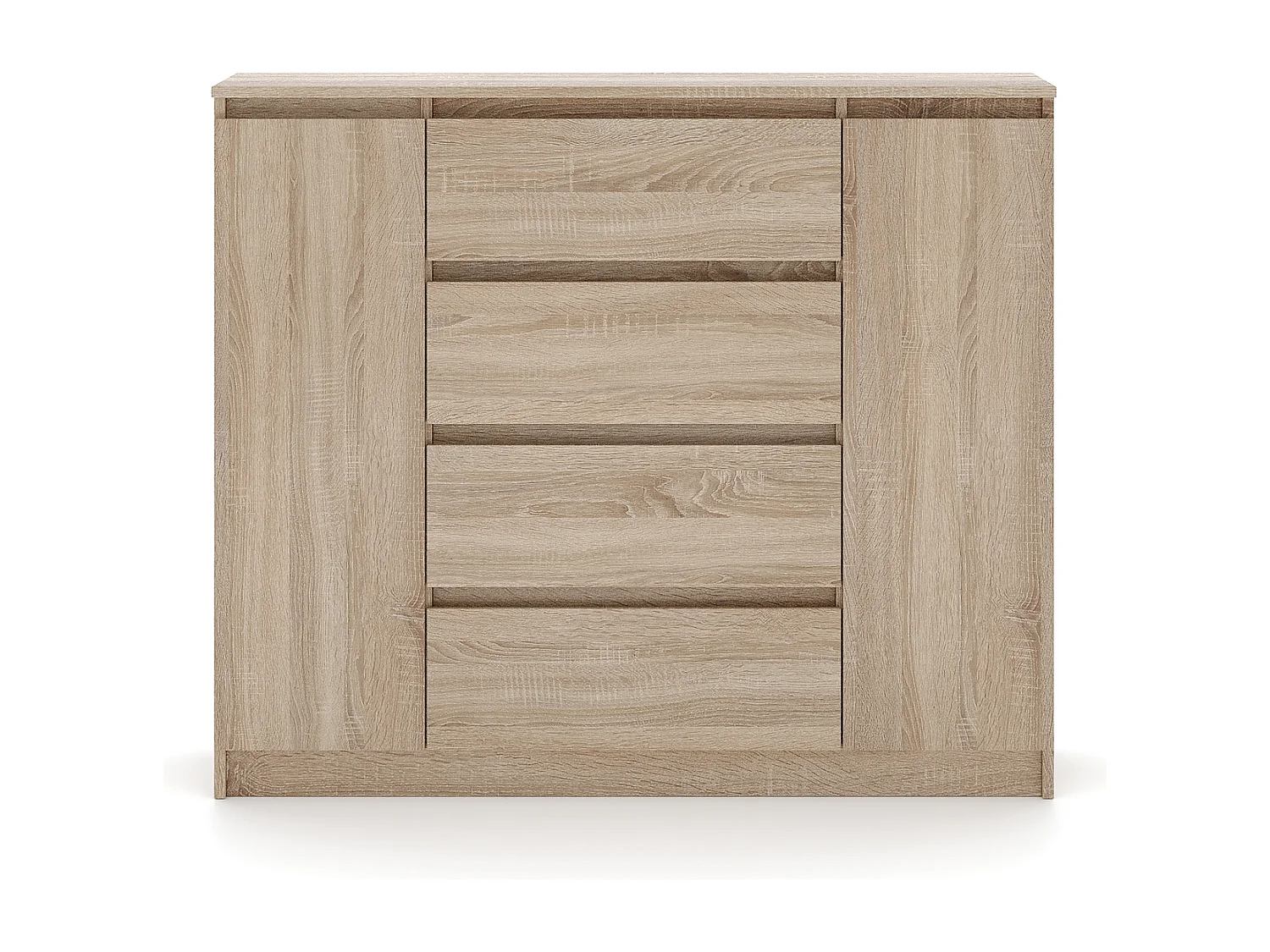 Eenvoudige ladekast 120 cm in sonoma eikenhout 2 deuren 4 lades