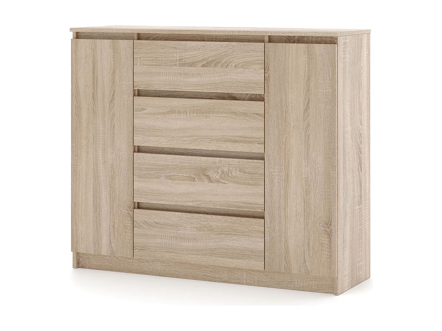 Eenvoudige ladekast 120 cm in sonoma eikenhout 2 deuren 4 lades