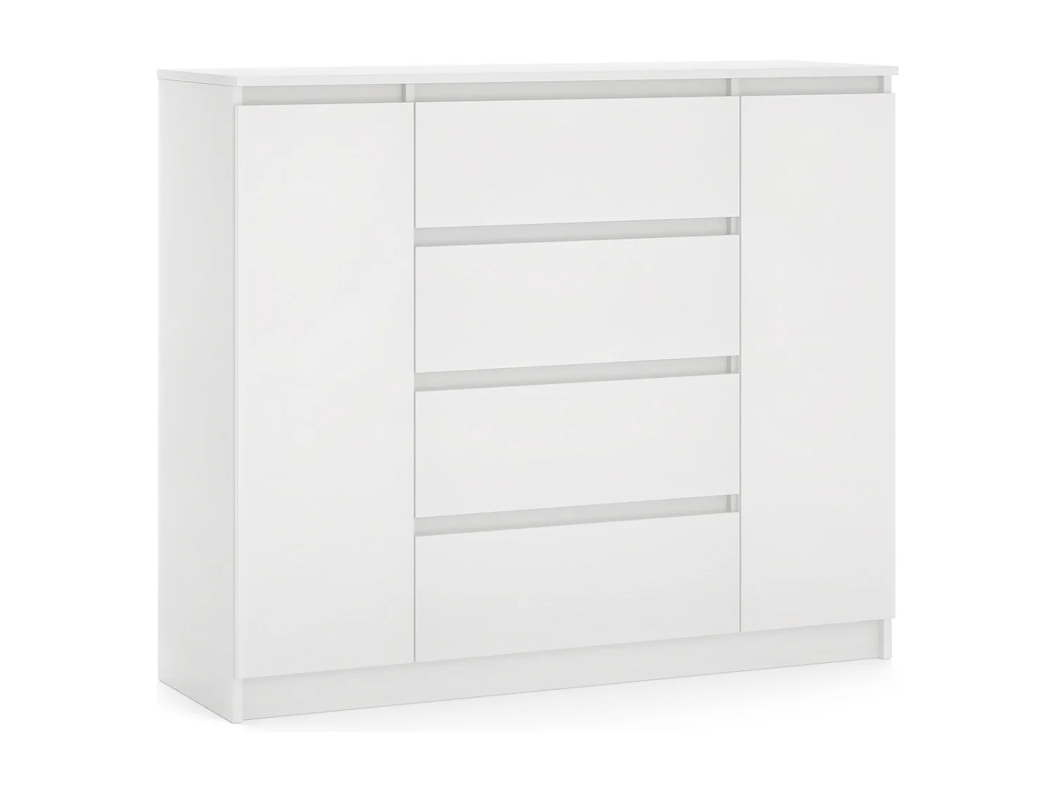 Ladekast Eenvoudig 120cm in wit, 2 deuren, 4 lades,