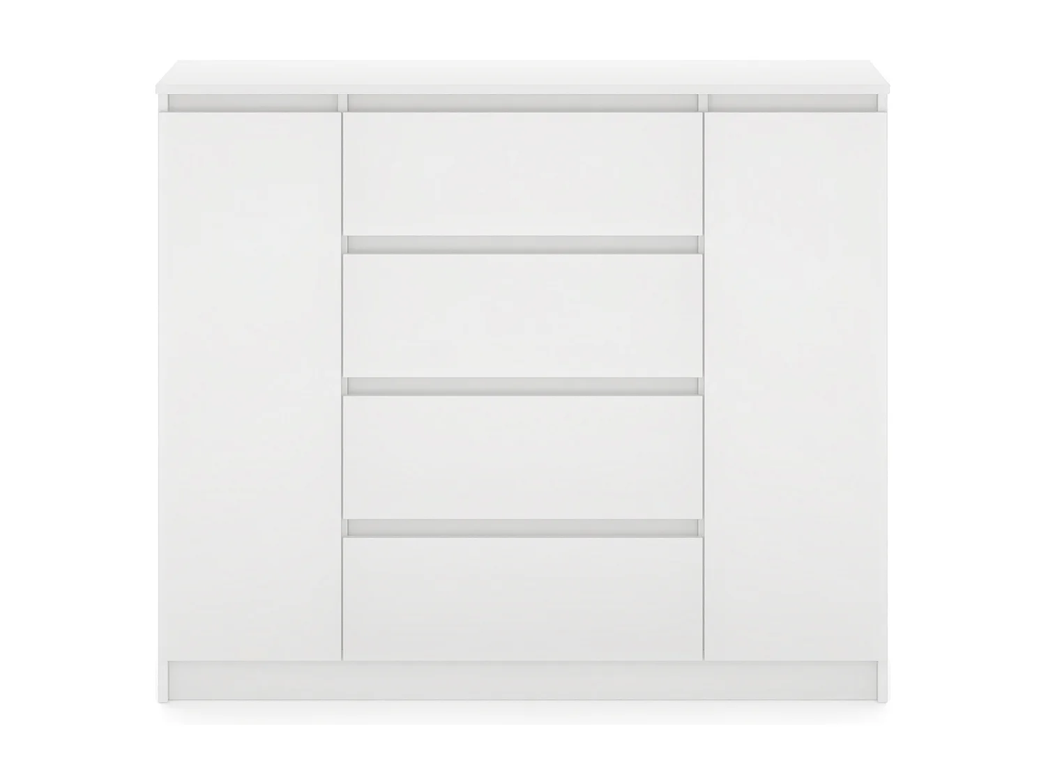 Ladekast Eenvoudig 120cm in wit, 2 deuren, 4 lades,