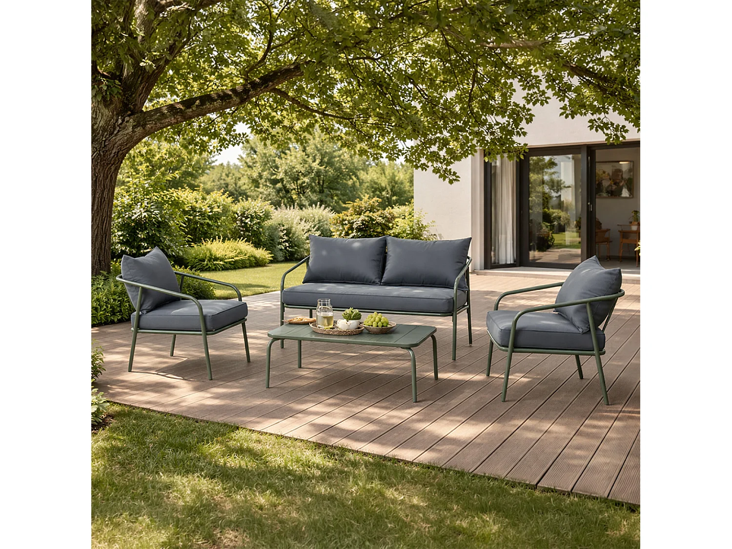 Salon de jardin 4 places kaki BERGAME