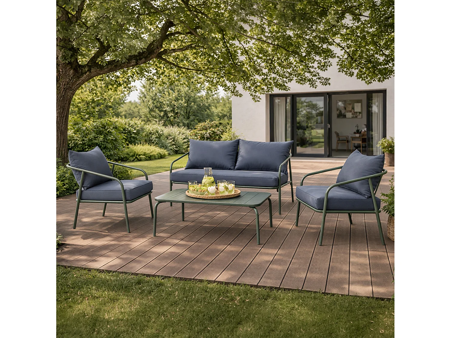 Salon de jardin 4 places kaki BERGAME