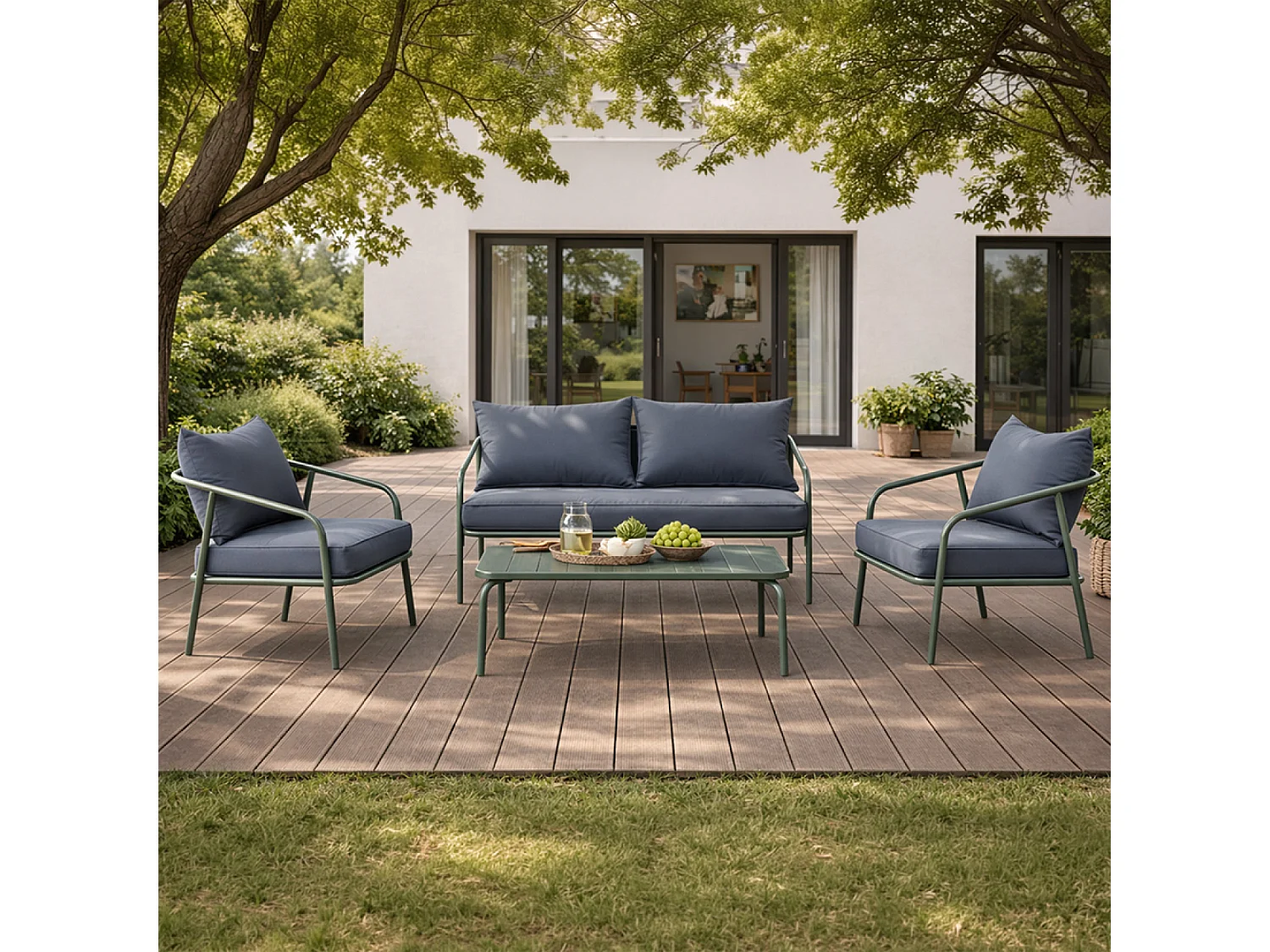 Salon de jardin 4 places kaki BERGAME