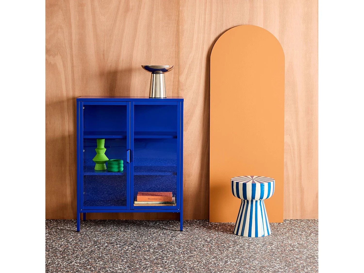 Armoire vitrine acier et verre trempé 2 portes 80cm bleu - Arkansas