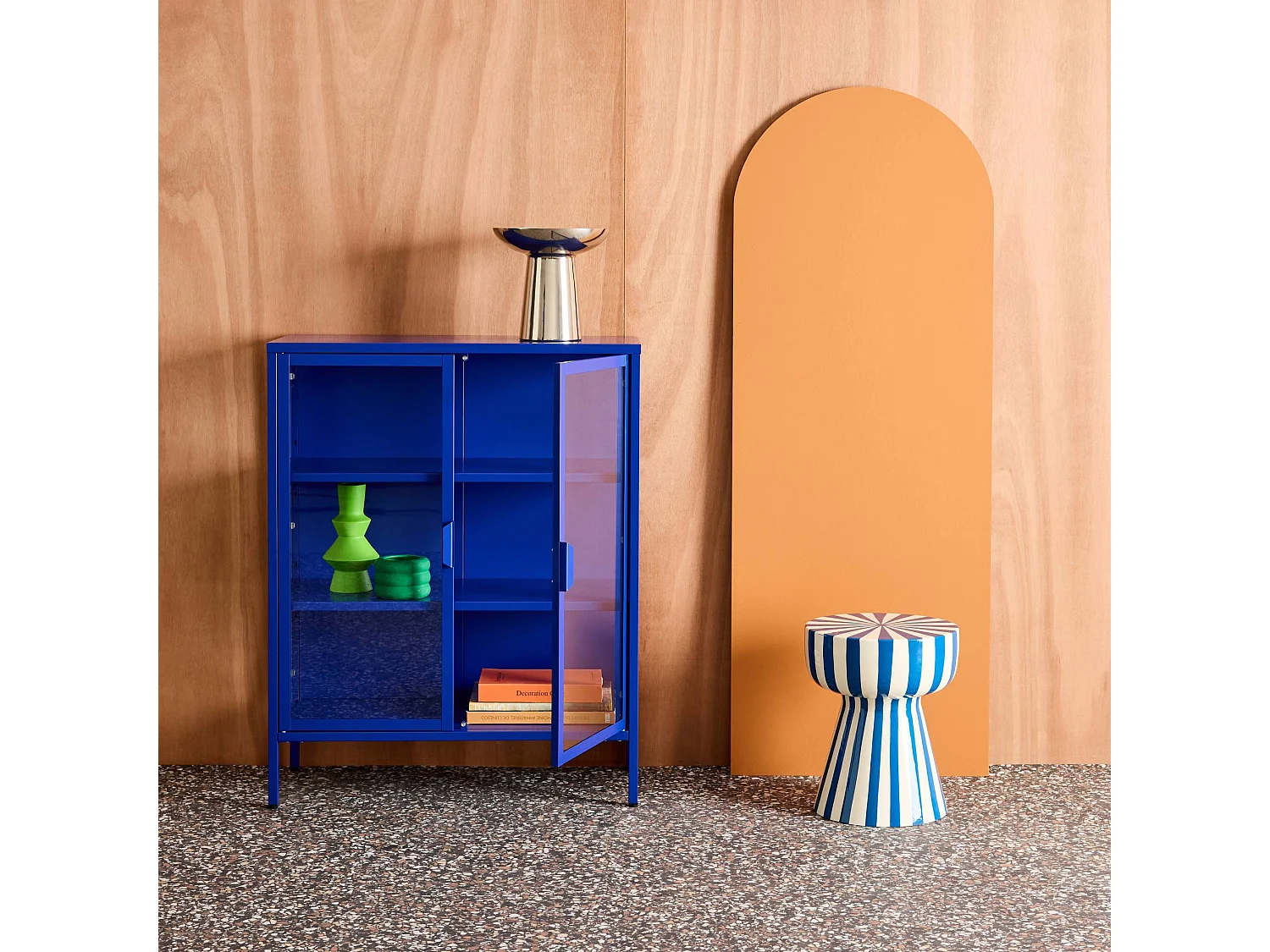 Armoire vitrine acier et verre trempé 2 portes 80cm bleu - Arkansas