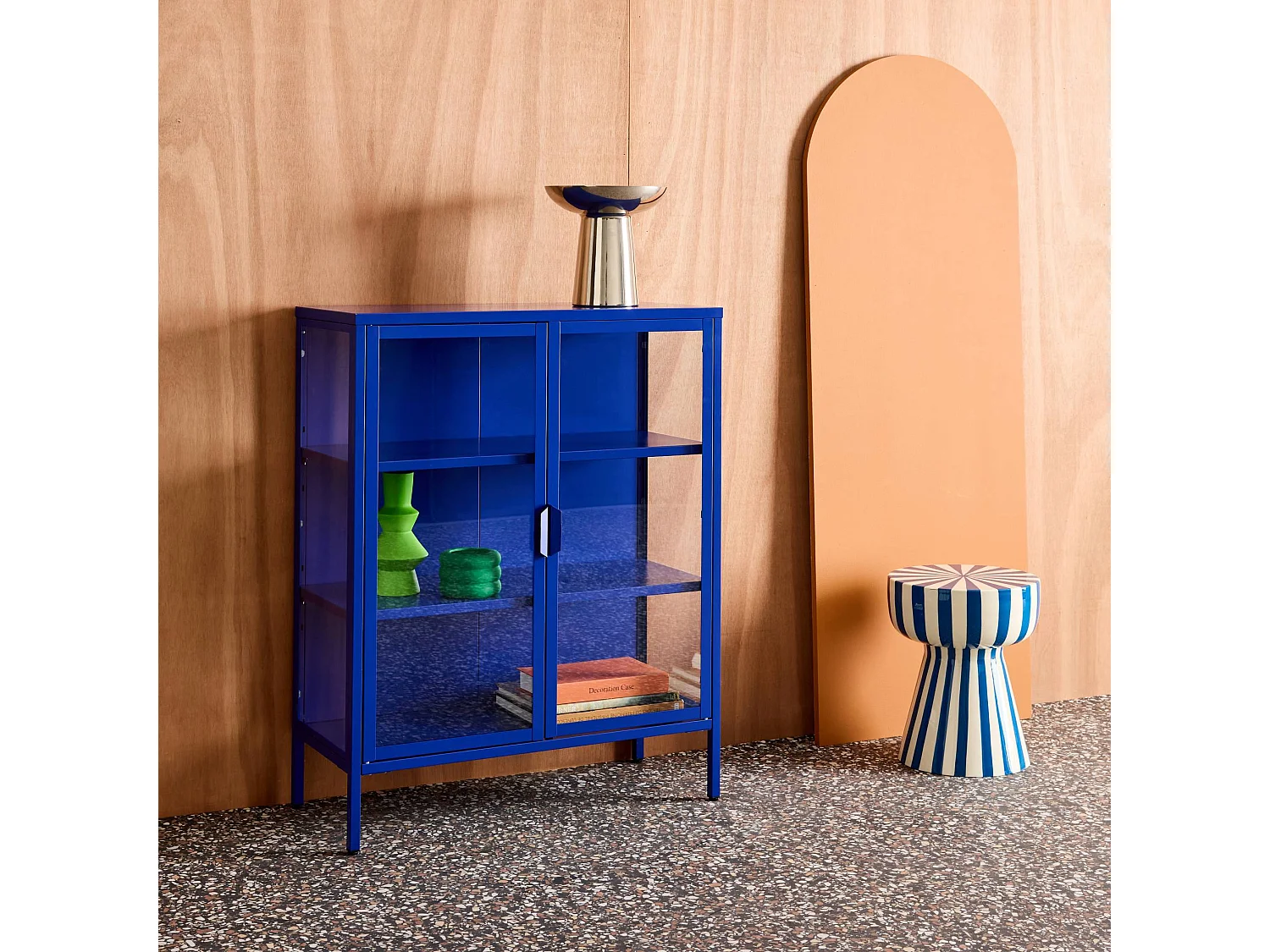 Armoire vitrine acier et verre trempé 2 portes 80cm bleu - Arkansas