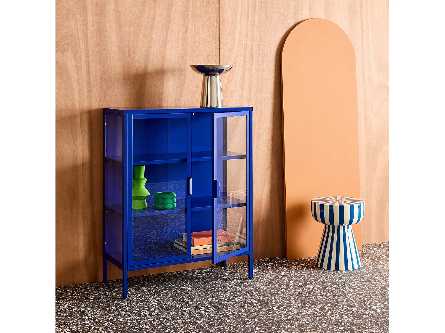 Armoire vitrine acier et verre trempé 2 portes 80cm bleu - Arkansas