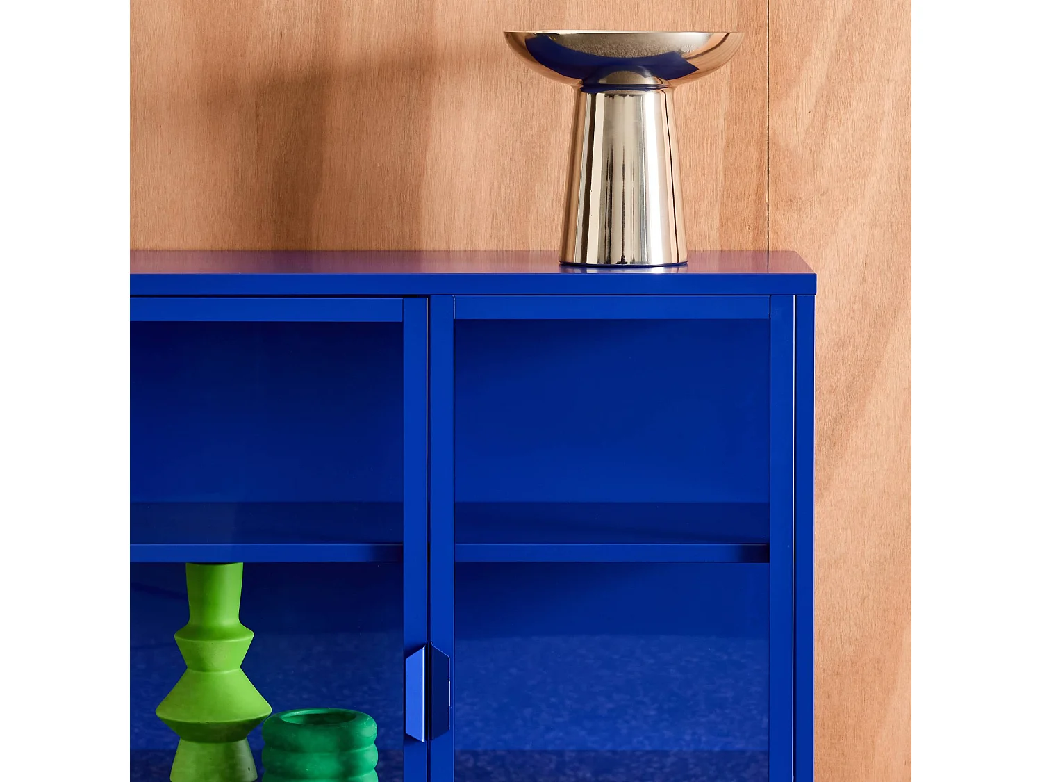 Armoire vitrine acier et verre trempé 2 portes 80cm bleu - Arkansas