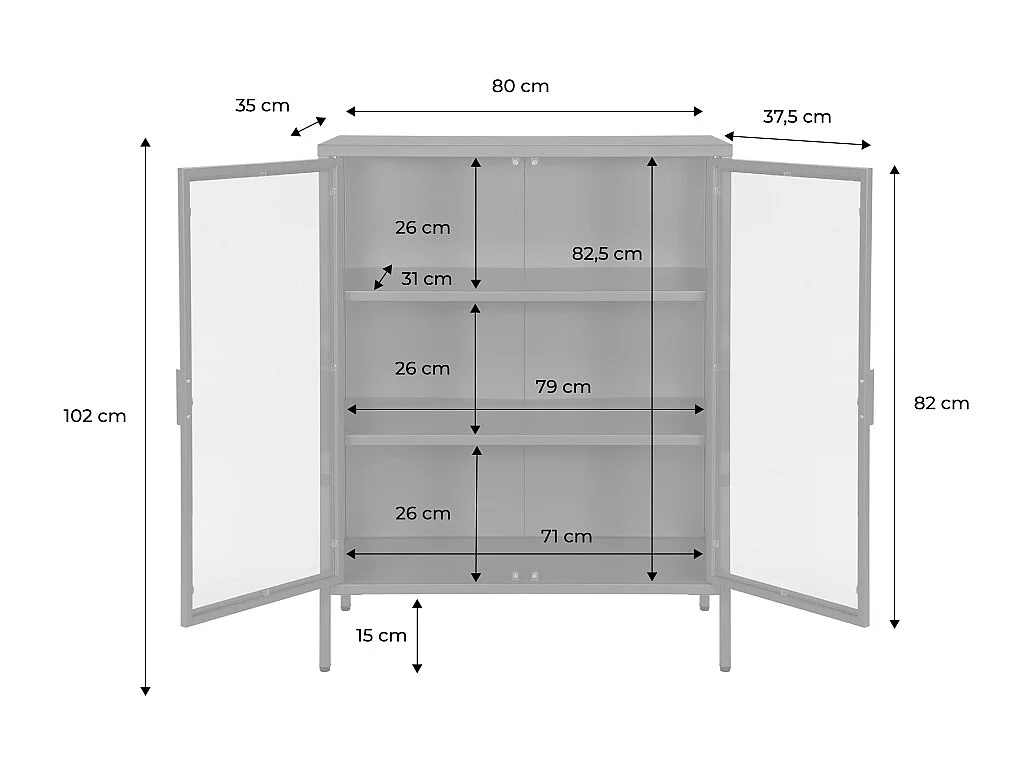 Armoire vitrine acier et verre trempé 2 portes 80cm bleu - Arkansas
