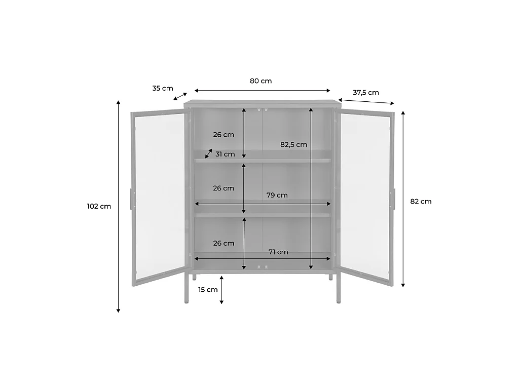Vitrina de acero y vidrio templado de 2 puertas, 80cm azul