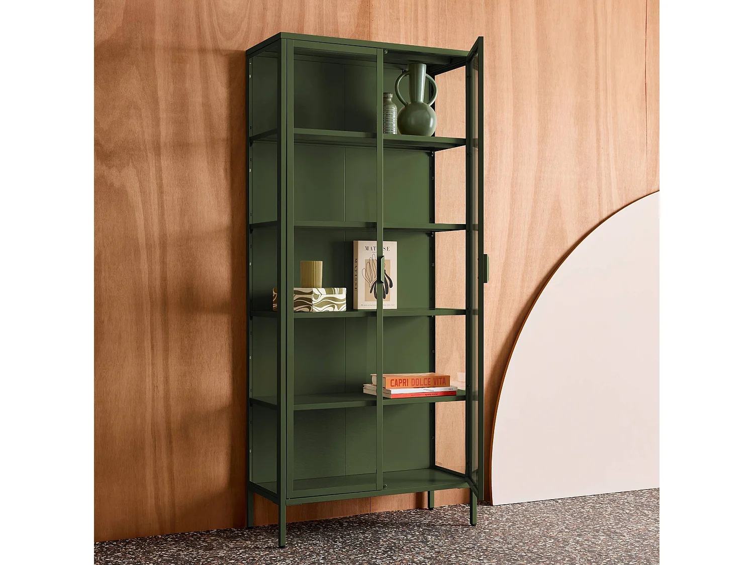 Buffet. vaisselier acier et verre trempé 2 portes 180cm vert - Arkansas