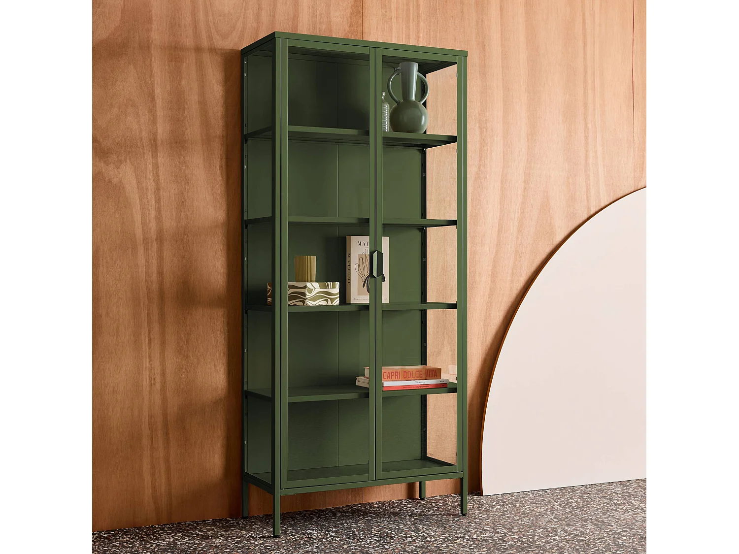 Buffet. vaisselier acier et verre trempé 2 portes 180cm vert - Arkansas