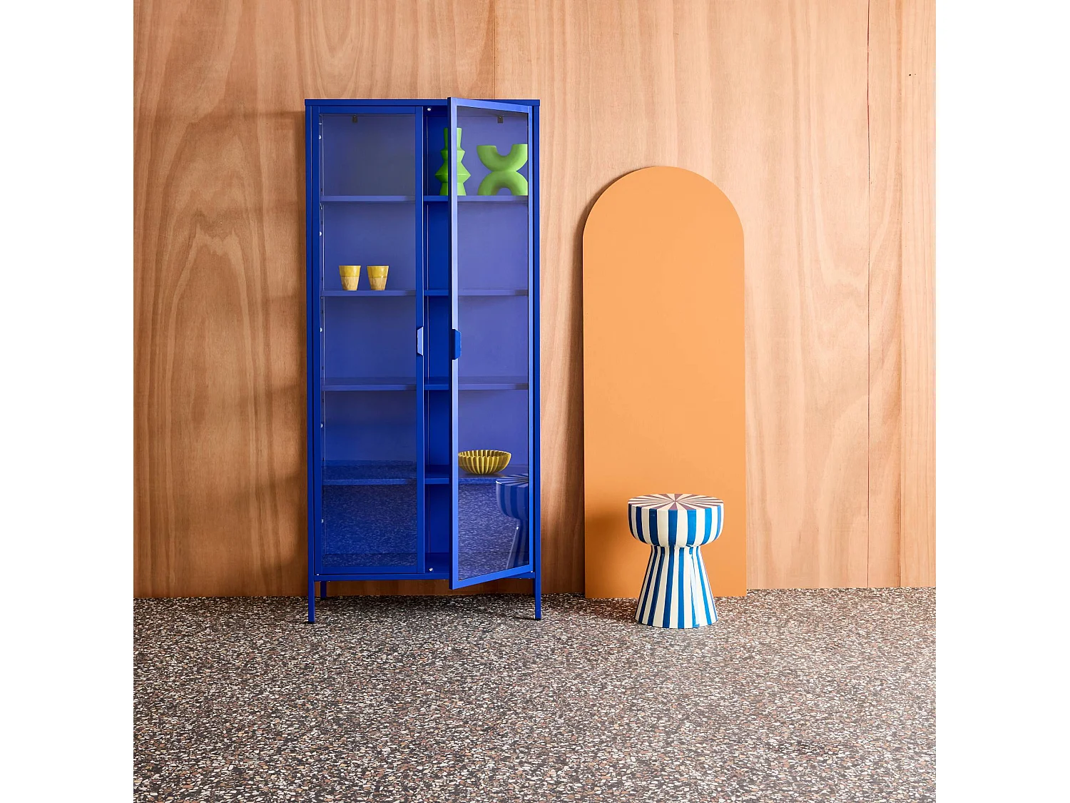 Buffet. vaisselier acier et verre trempé 2 portes 180cm bleu - Arkansas