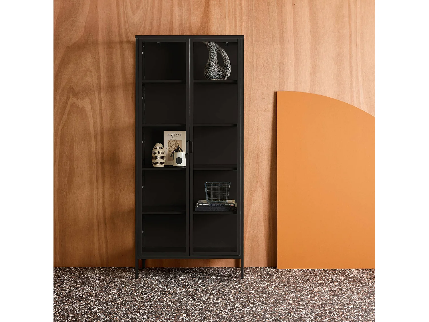 Buffet. vaisselier acier et verre trempé 2 portes 180cm noir - Arkansas