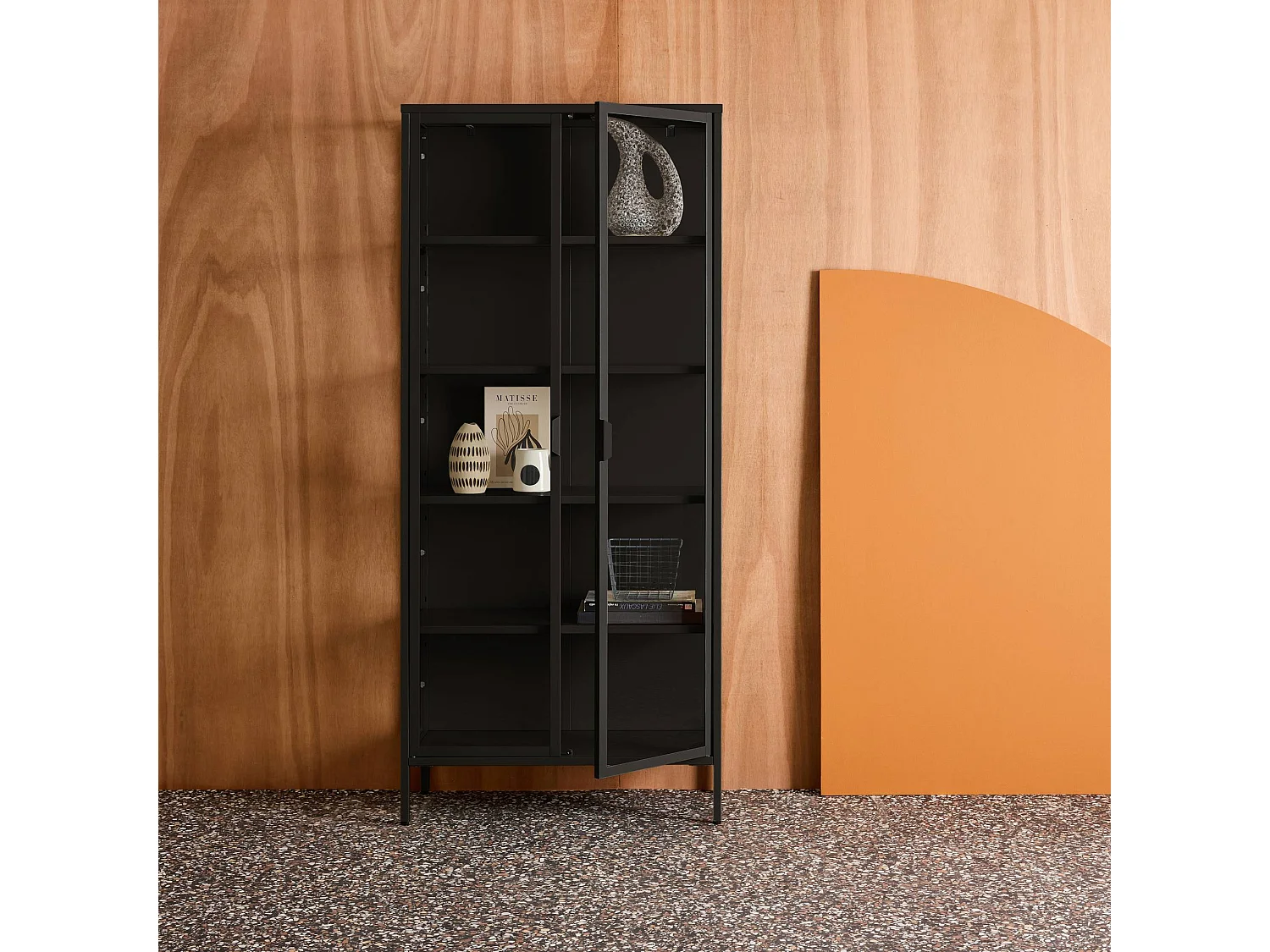 Buffet. vaisselier acier et verre trempé 2 portes 180cm noir - Arkansas