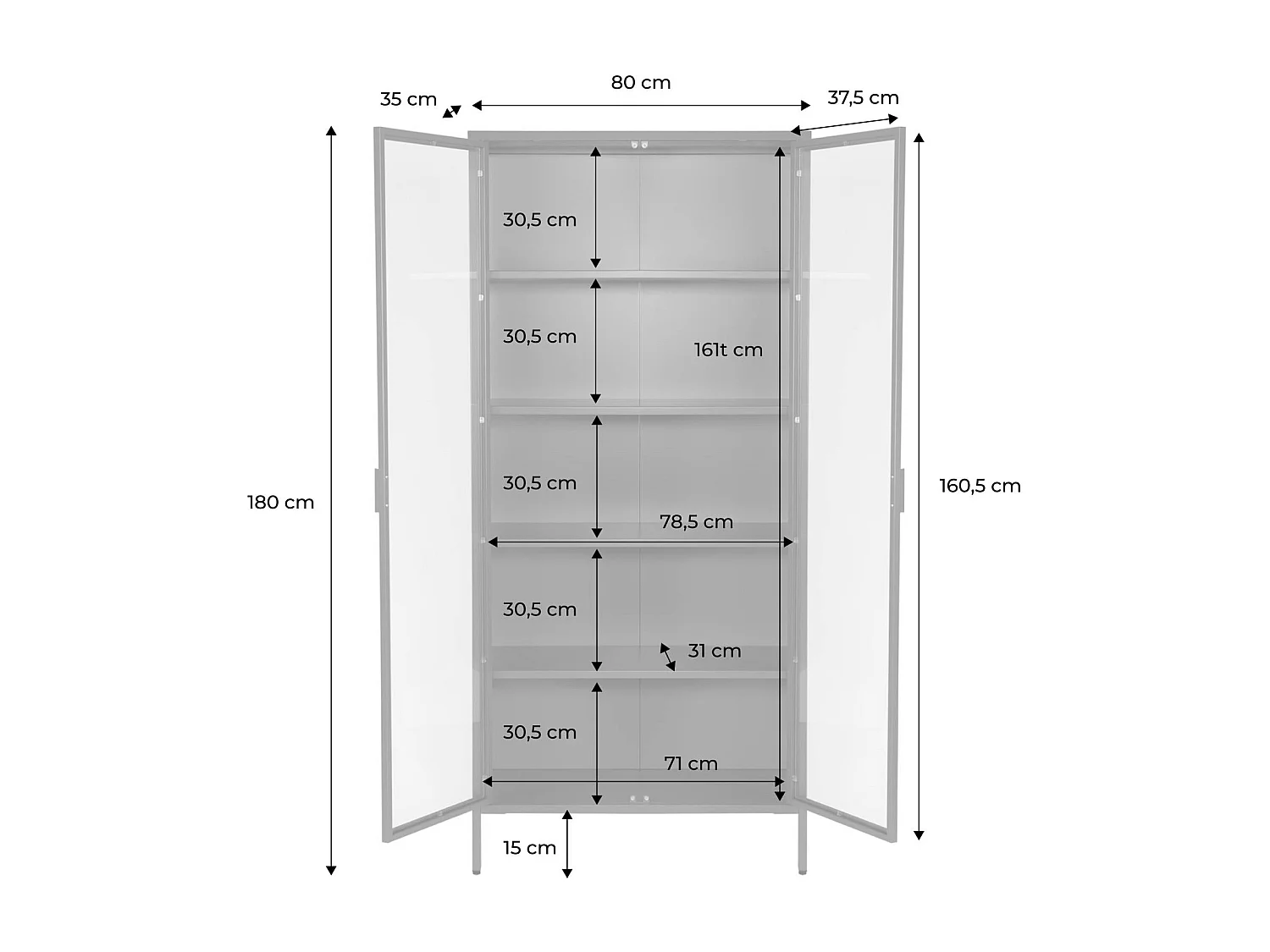 Buffet. vaisselier acier et verre trempé 2 portes 180cm noir - Arkansas