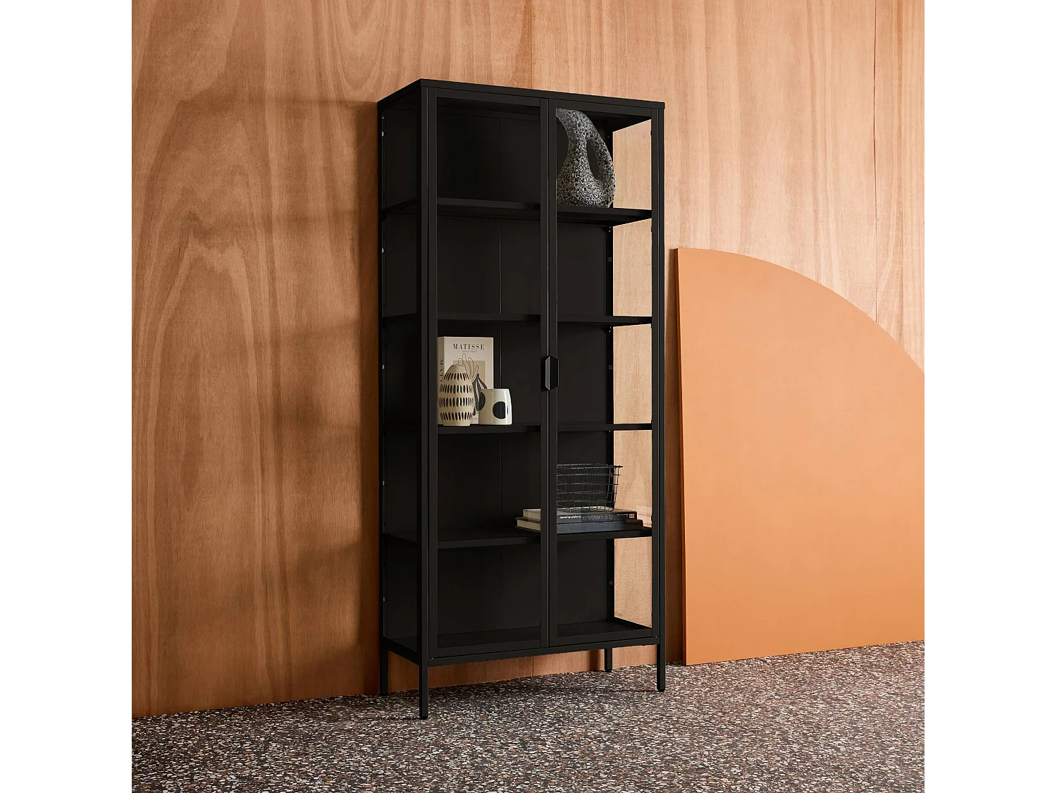 Buffet. vaisselier acier et verre trempé 2 portes 180cm noir - Arkansas
