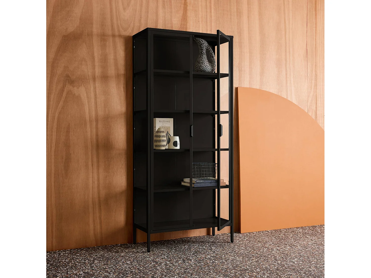 Buffet. vaisselier acier et verre trempé 2 portes 180cm noir - Arkansas