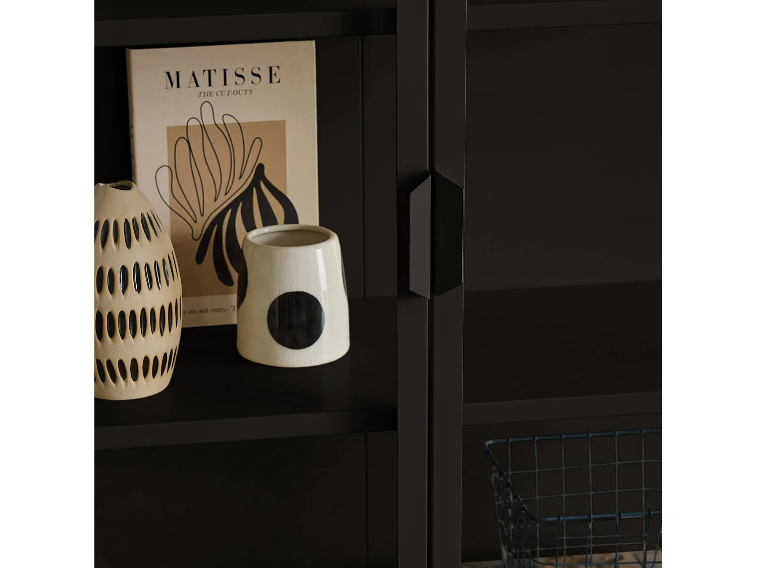Buffet. vaisselier acier et verre trempé 2 portes 180cm noir - Arkansas
