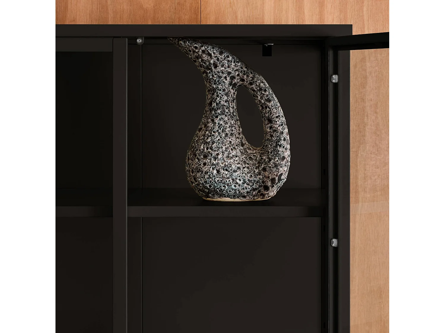 Buffet. vaisselier acier et verre trempé 2 portes 180cm noir - Arkansas