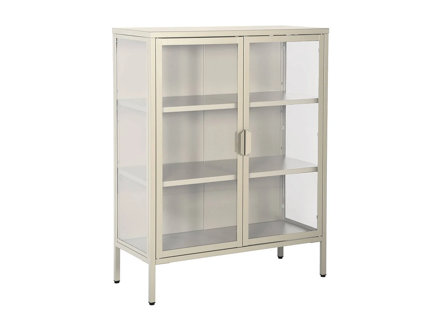 Vitrina de acero y vidrio templado de 2 puertas, 102cm beige