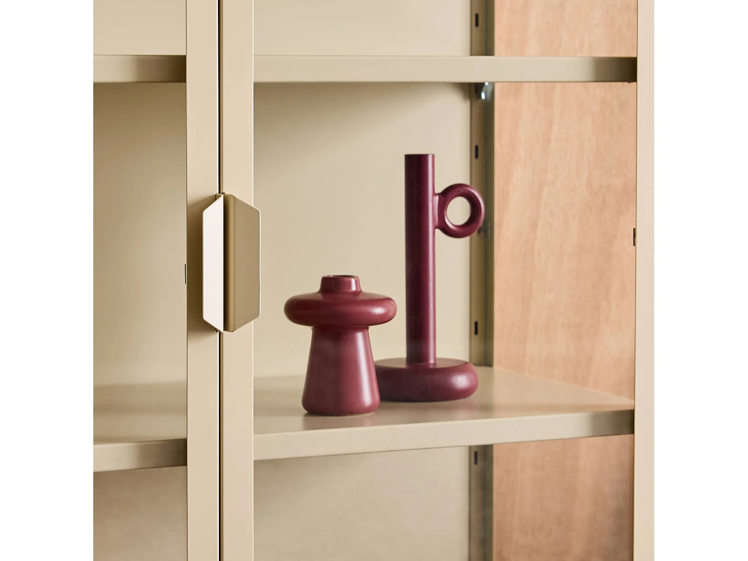 Vitrina de acero y vidrio templado de 2 puertas, 102cm beige