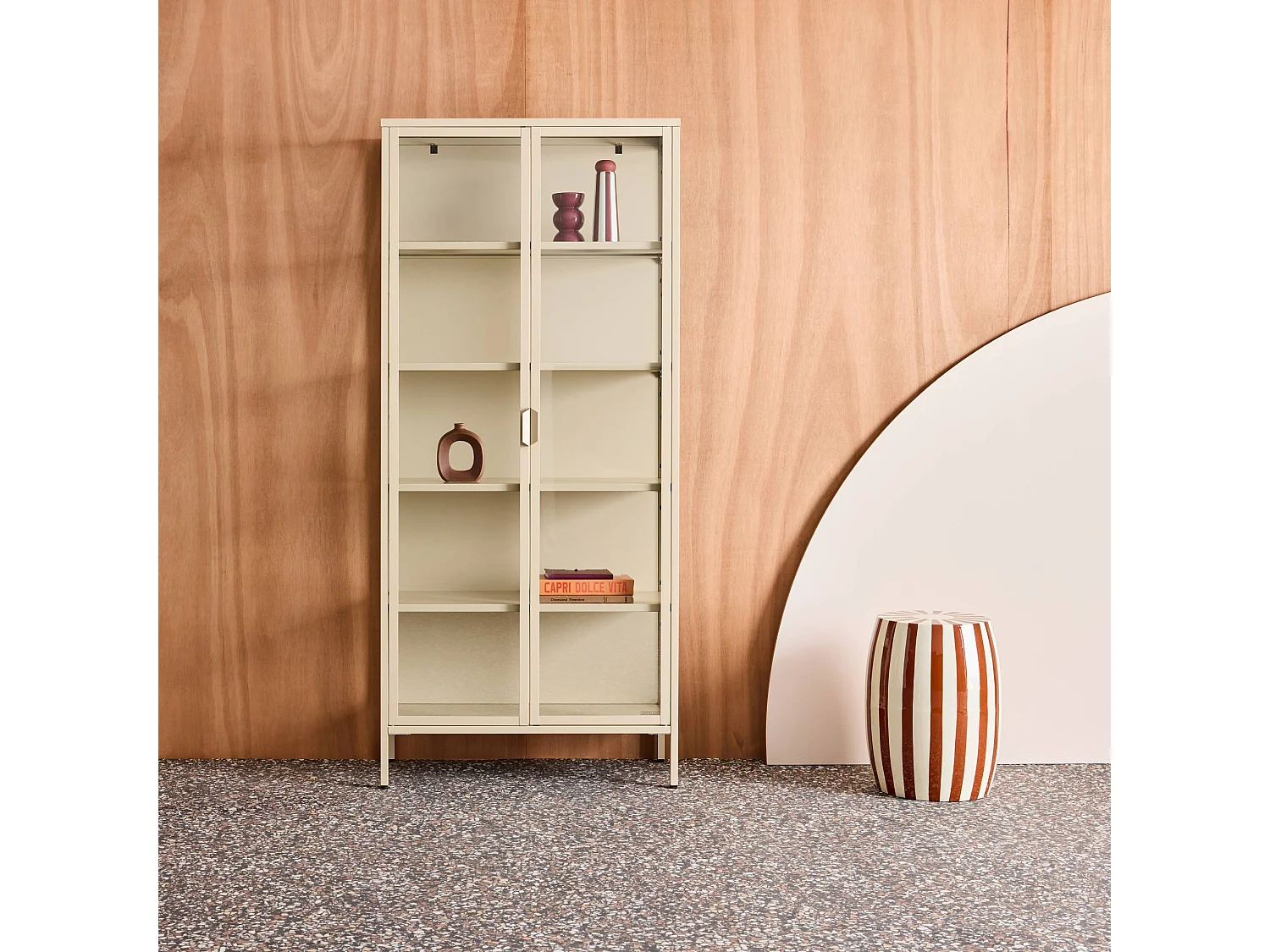 Buffet. vaisselier acier et verre trempé 2 portes 180cm beige - Arkansas