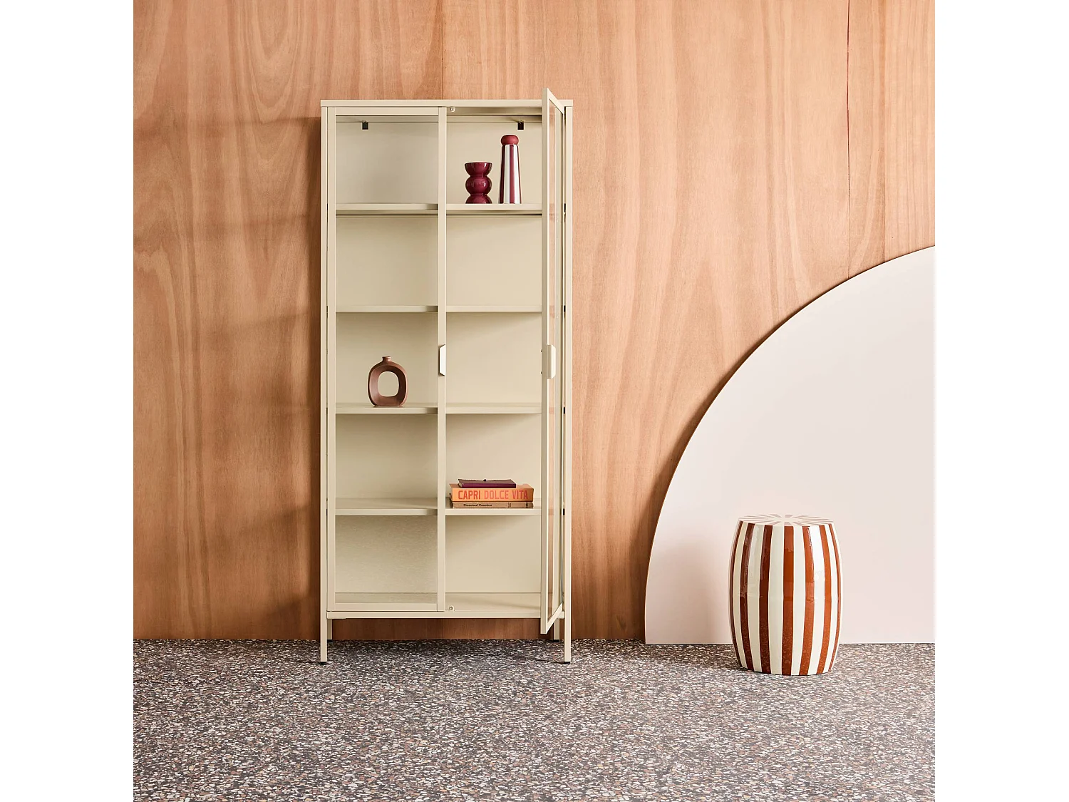 Buffet. vaisselier acier et verre trempé 2 portes 180cm beige - Arkansas