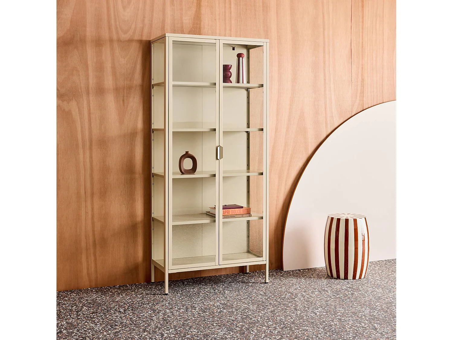 Buffet. vaisselier acier et verre trempé 2 portes 180cm beige - Arkansas