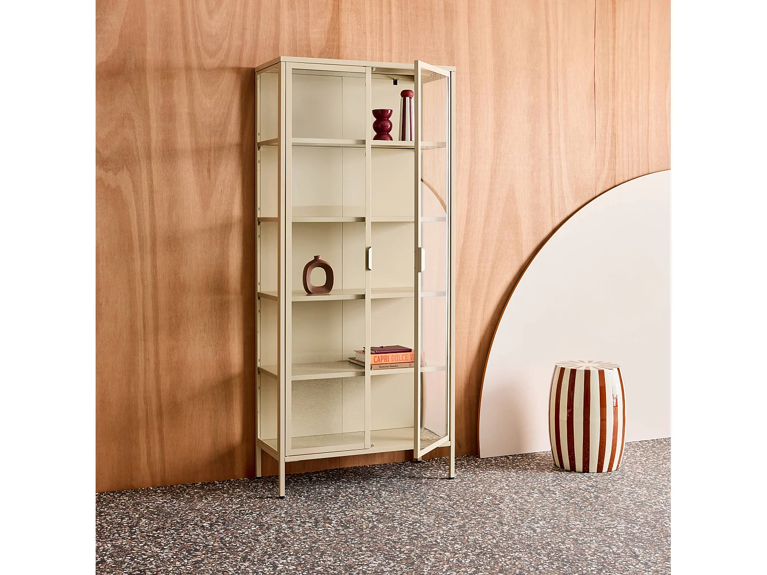 Buffet. vaisselier acier et verre trempé 2 portes 180cm beige - Arkansas