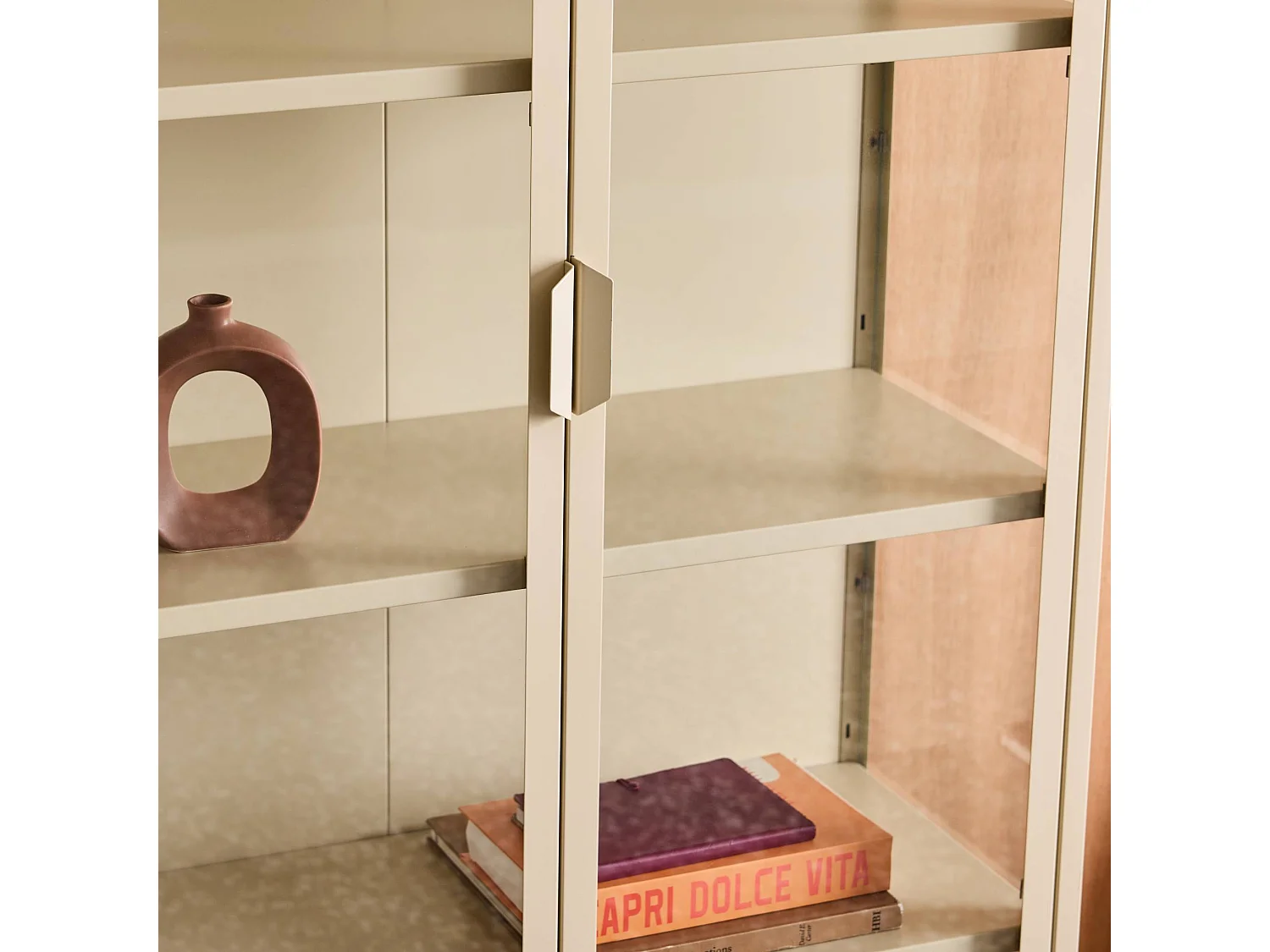 Buffet. vaisselier acier et verre trempé 2 portes 180cm beige - Arkansas